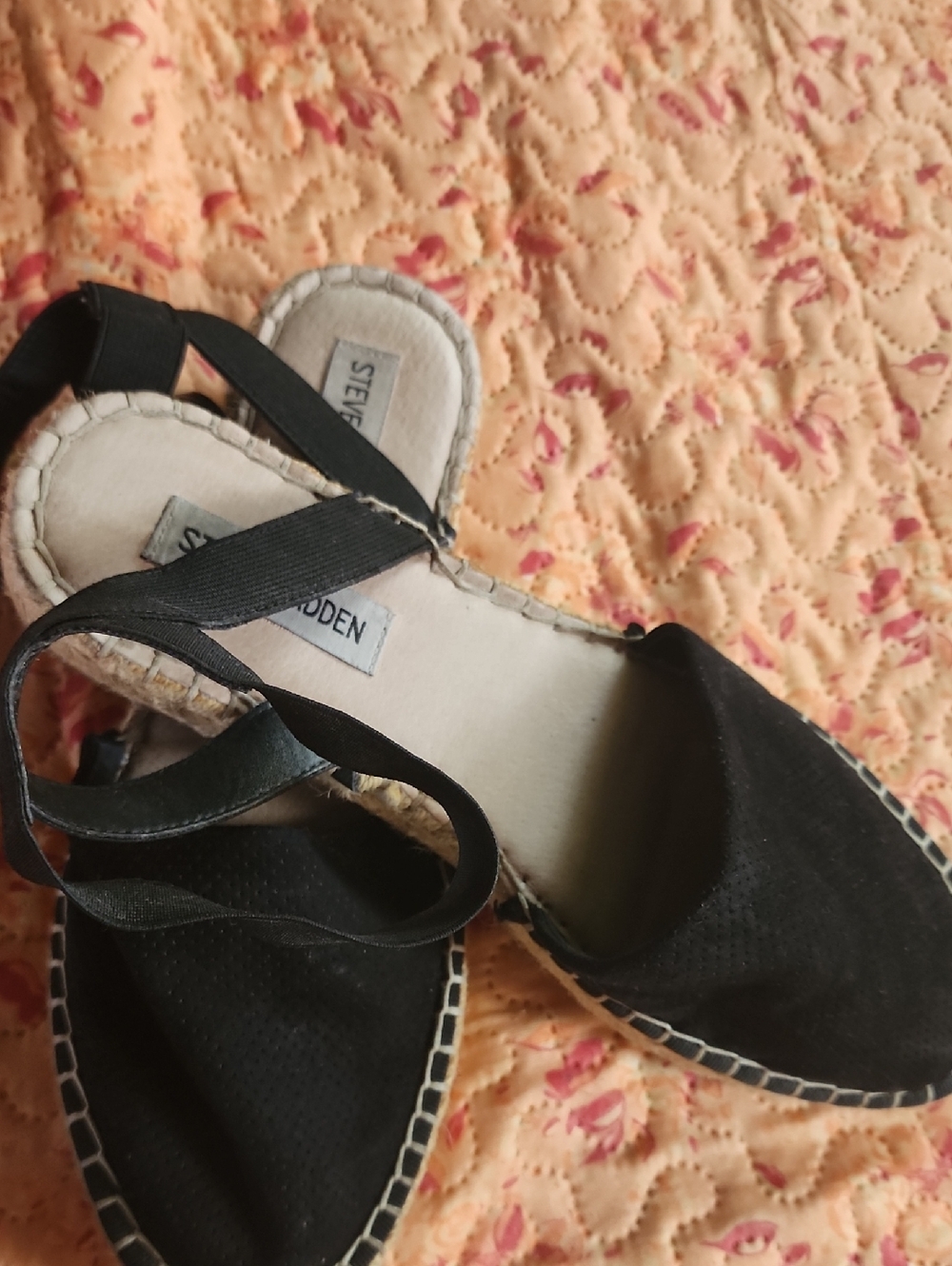 Steve Madden Black Espadrille Slingback Flats with Jute Trim